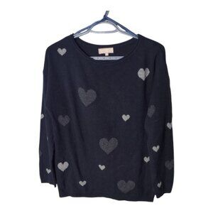 Benedetta B. Wool/Cashmere Crewneck Navy Heart Sweater Size‎ Small